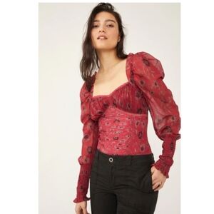 NWT Free People brunch date burgundy floral bodysuit Small